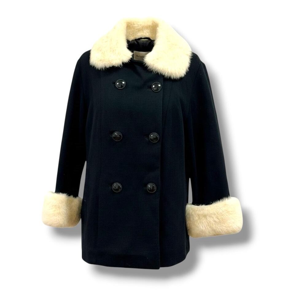 Women's Black Wool Fur Trim Jacket Couture Imports Holland Vintage Size M